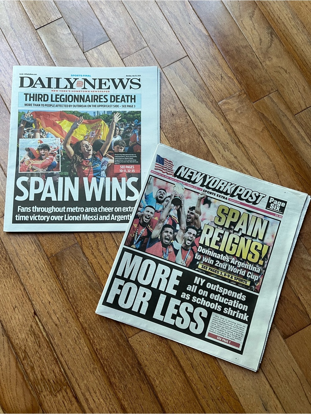 July 20, 2026 - Spain wins World Cup Full Newspaper Daily News and NY Post